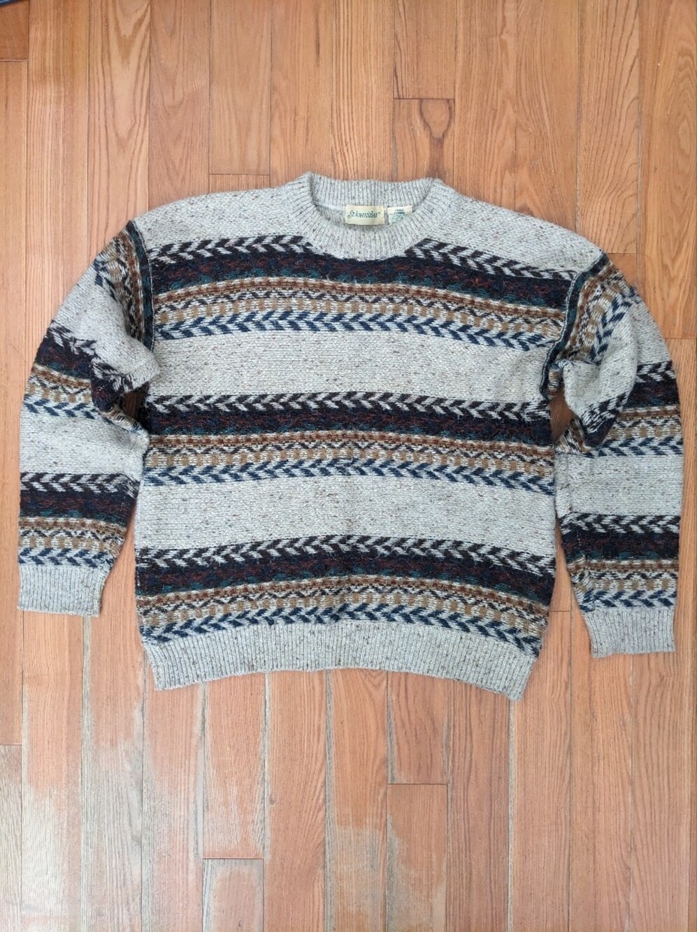 Vintage 80s St Johns Bay Sweater Fair Isle Geometric Grandpa Size Large